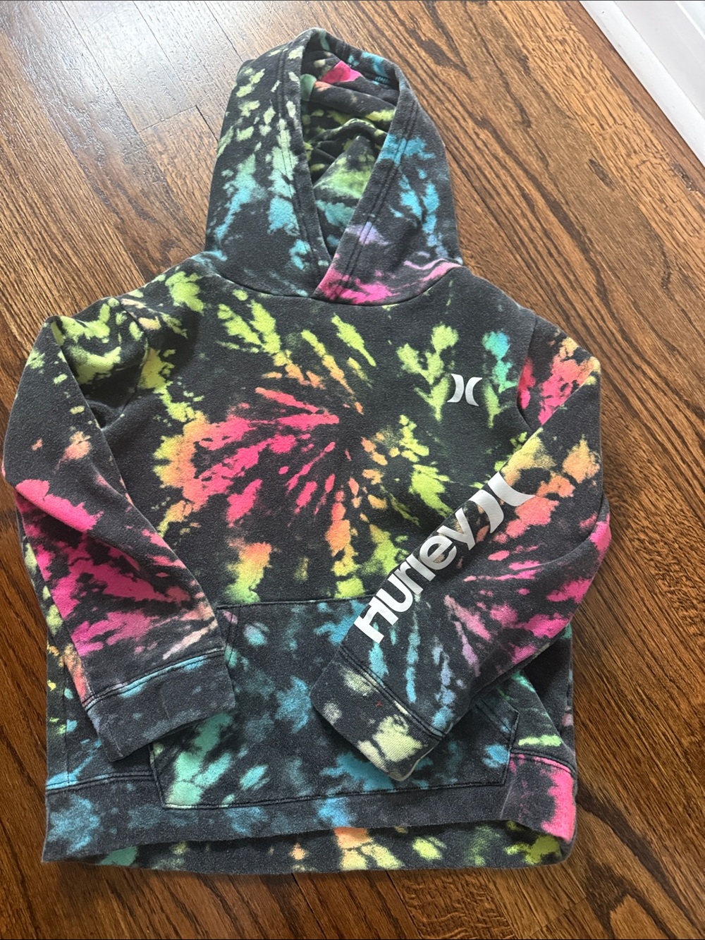 Hurley Kids Black Tie-Dye Hoodie with Neon Accents